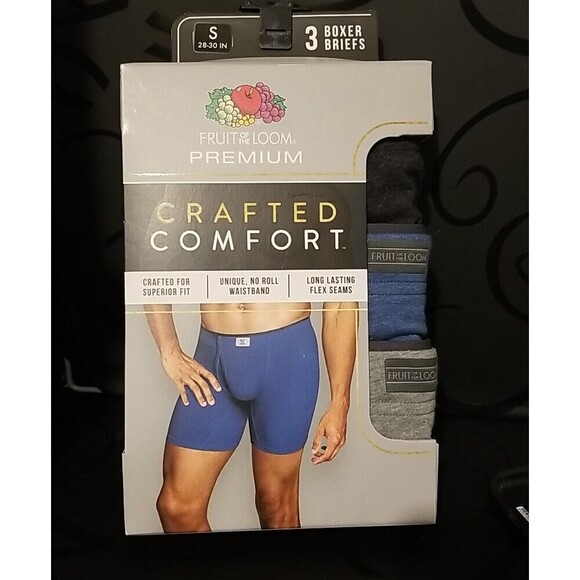 Fruit of the Loom Crafted Comfort Mens 3 Pack Boxer Briefs- Small - Picture 1 of 5